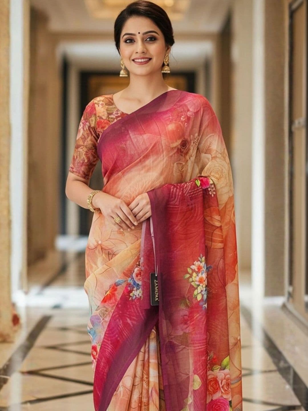 Mitera Floral Pure Georgette Designer Saree thumbnail 4