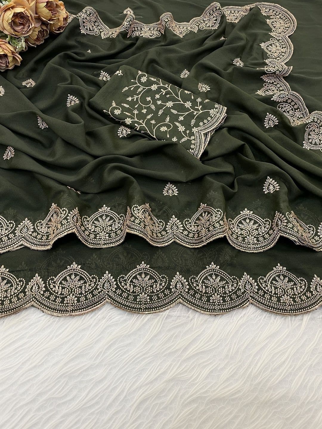 Saanvi Embellished Zari Poly Georgette Saree thumbnail 2