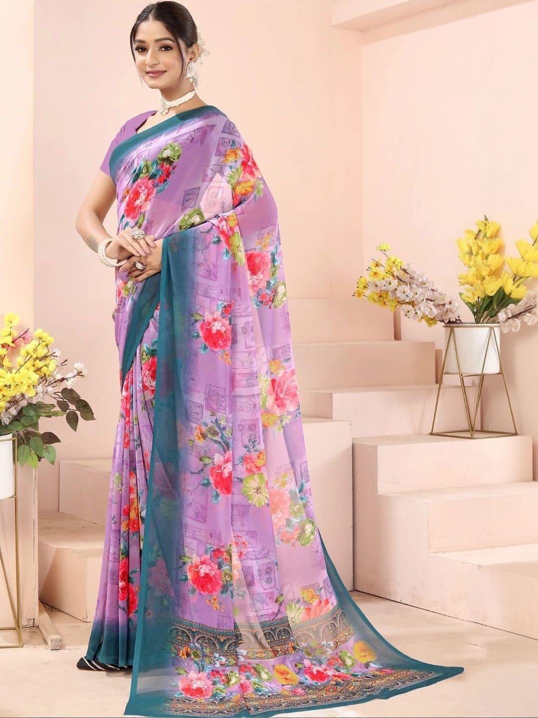Mitera Floral Pure Georgette Designer Saree thumbnail 6