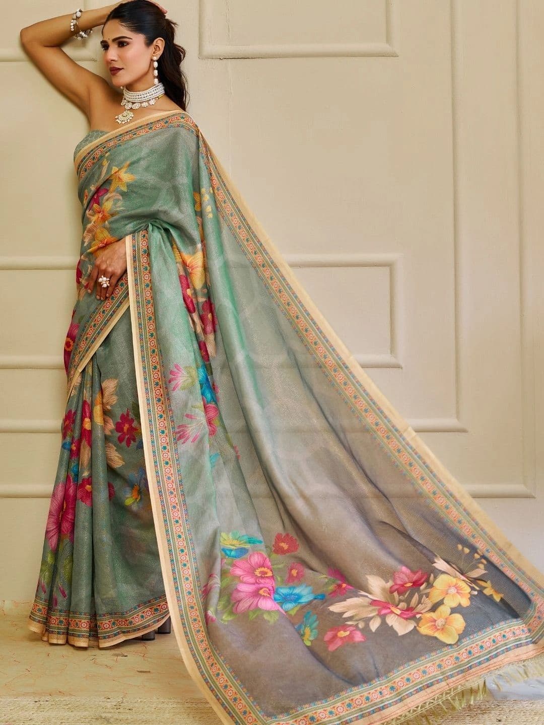 Mitera Floral Tissue Designer Saree thumbnail 2