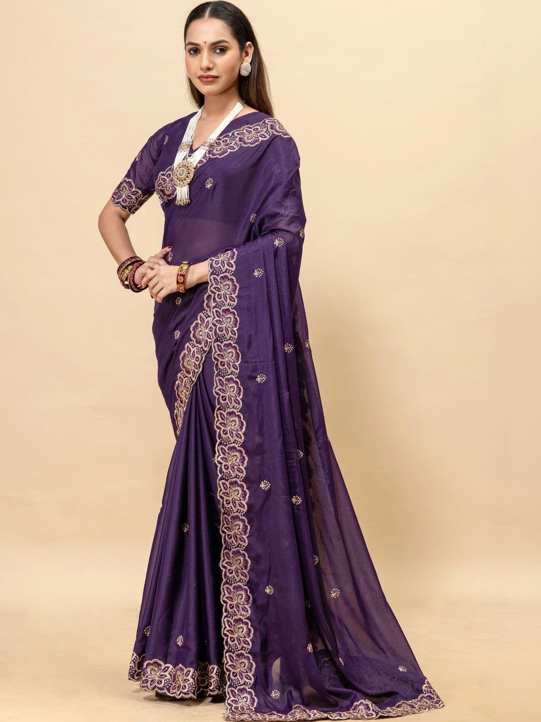 Vastra Drape Embellished Embroidered Poly Georgette Saree thumbnail 7