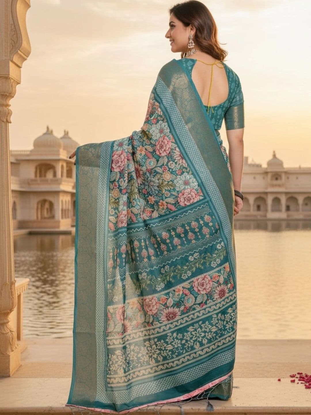 Mitera Floral Silk Blend Designer Saree thumbnail 4