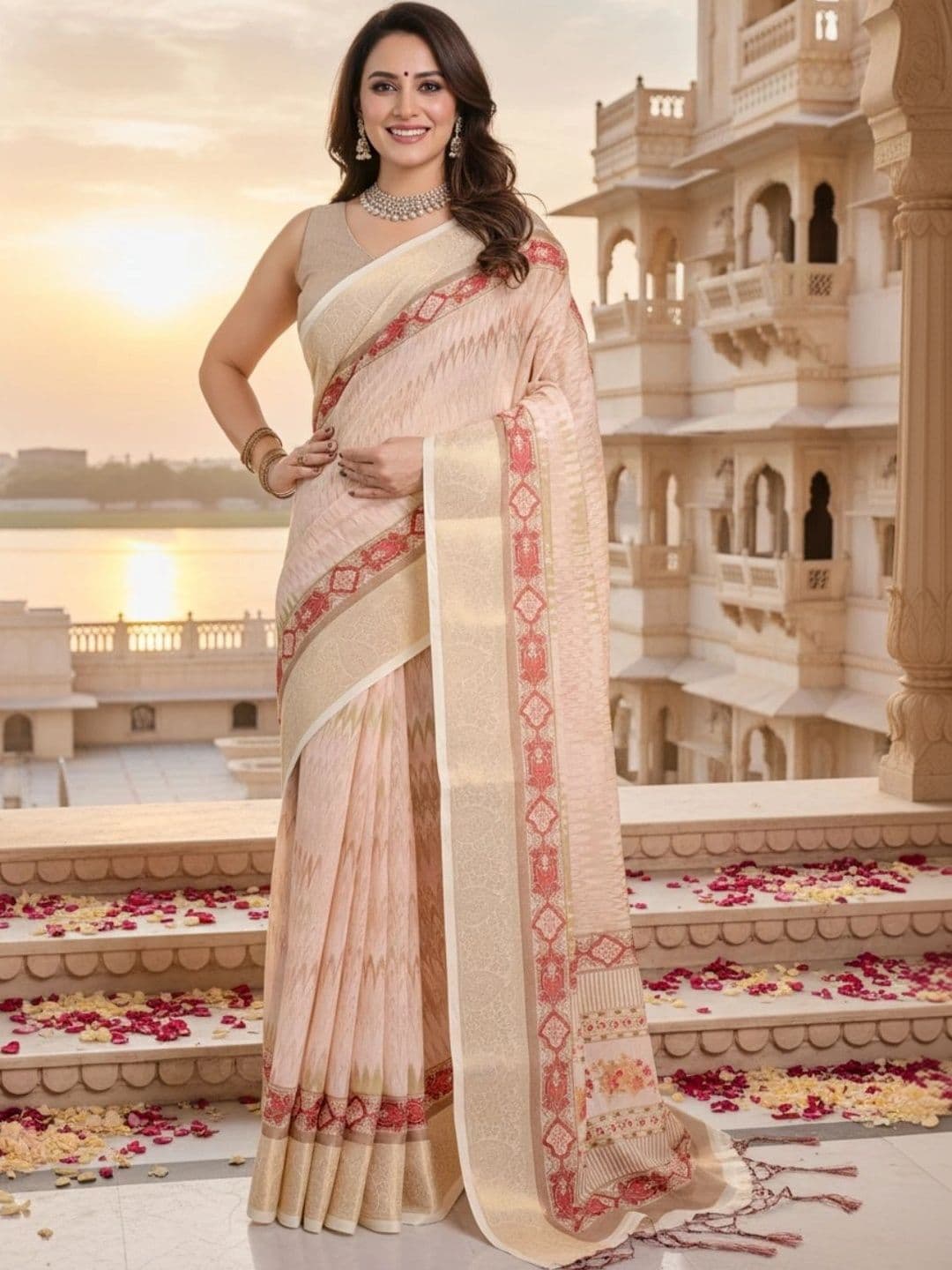 Mitera Striped Zari Silk Blend Designer Saree thumbnail 4