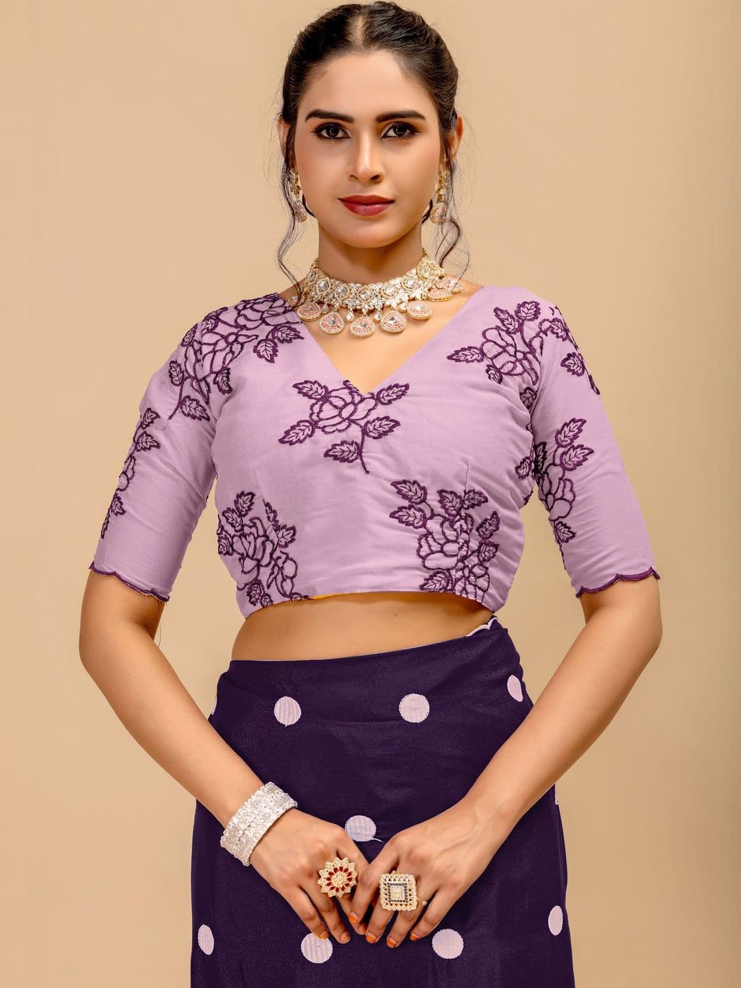Vastra Drape Polka Dot Embroidered Poly Georgette Saree thumbnail 3