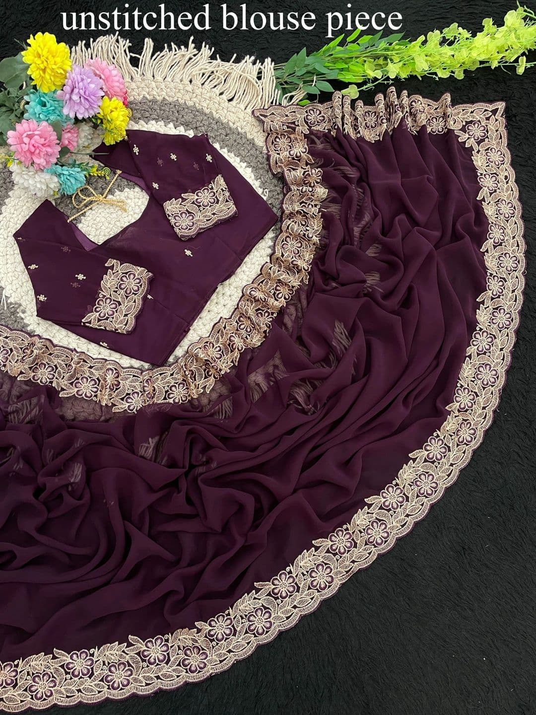 Saanvi Embellished Embroidered Poly Georgette Saree thumbnail 2