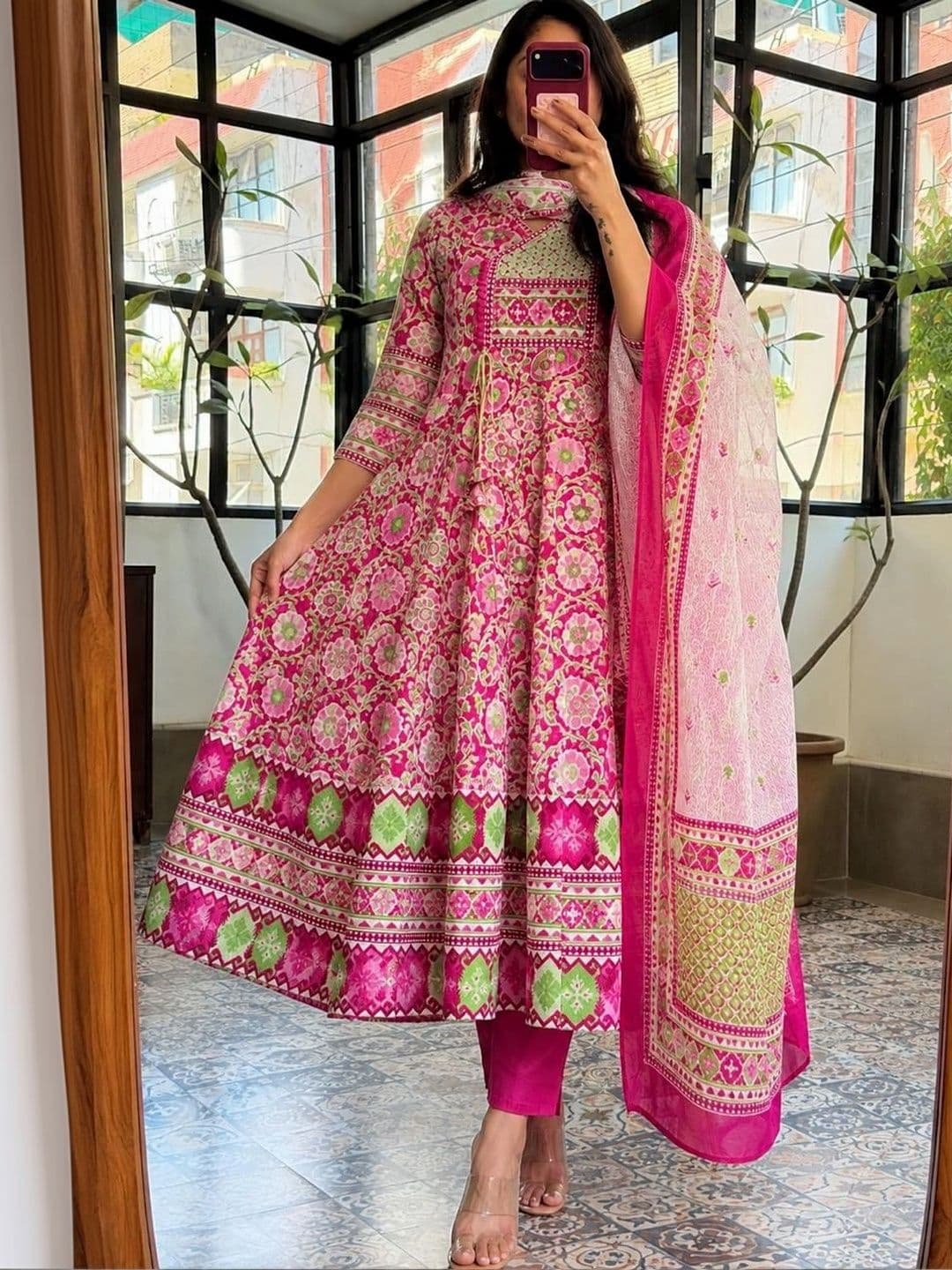 SRF KURTI HUB Women Ethnic Motifs Printed Empire Kurta with Churidar & With Dupatta - view 1