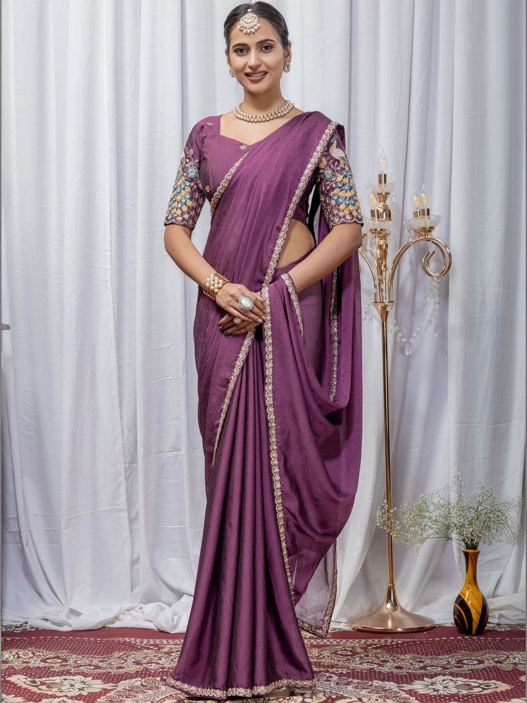 Vastra Drape Embellished Embroidered Poly Georgette Saree - view 1