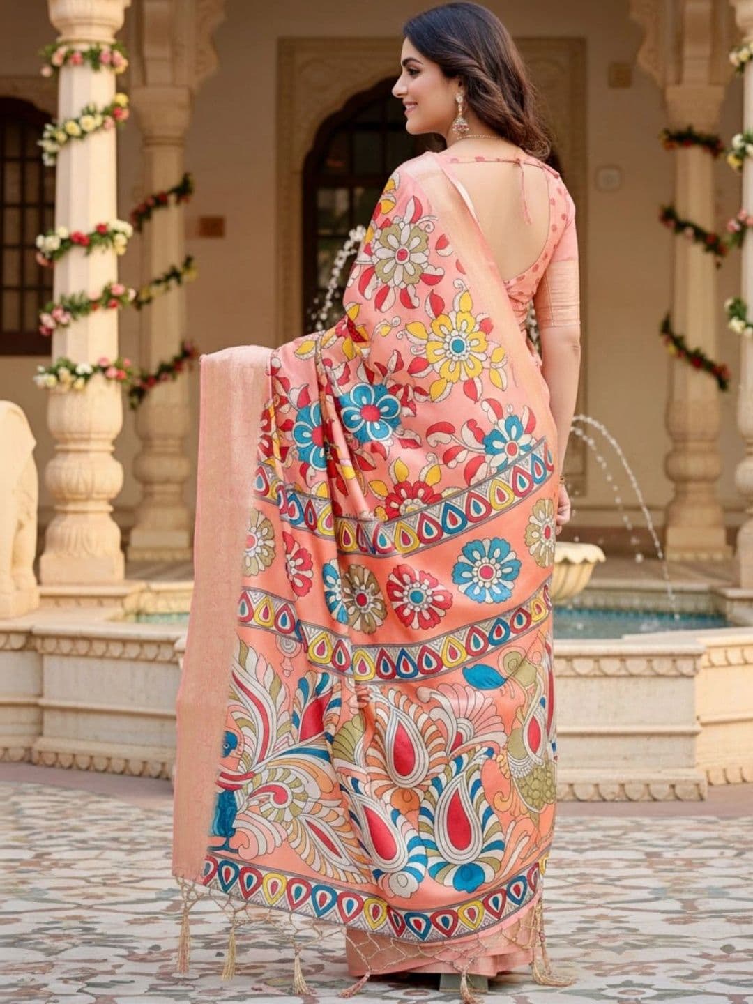 Mitera Kalamkari Silk Blend Designer Saree thumbnail 3