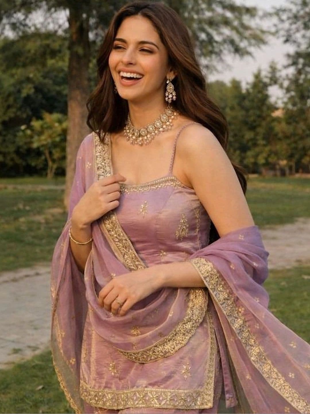 HERE&NOW Women Ethnic Motifs Embroidered Regular Kurta with Sharara & With Dupatta thumbnail 5