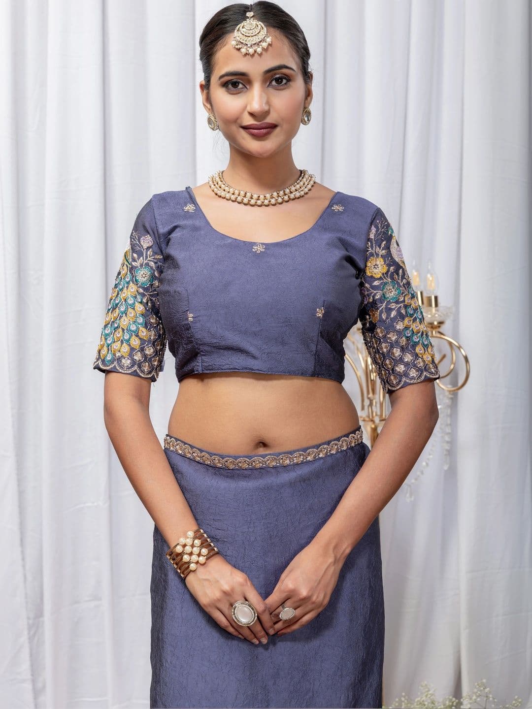 Vastra Drape Embellished Embroidered Poly Georgette Saree thumbnail 2