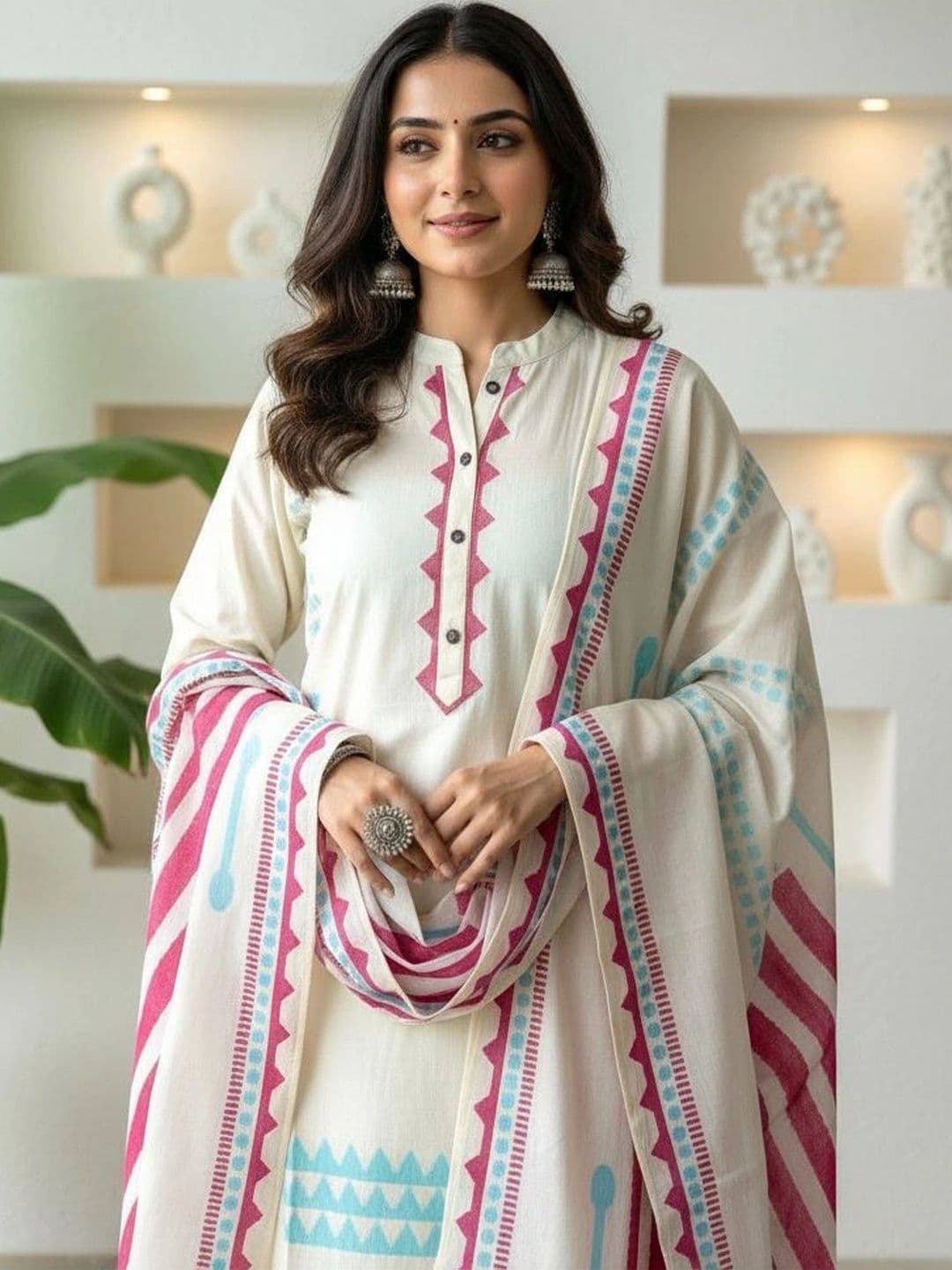 Anouk Women Printed Regular Pure Cotton Kurta with Trousers & With Dupatta thumbnail 3