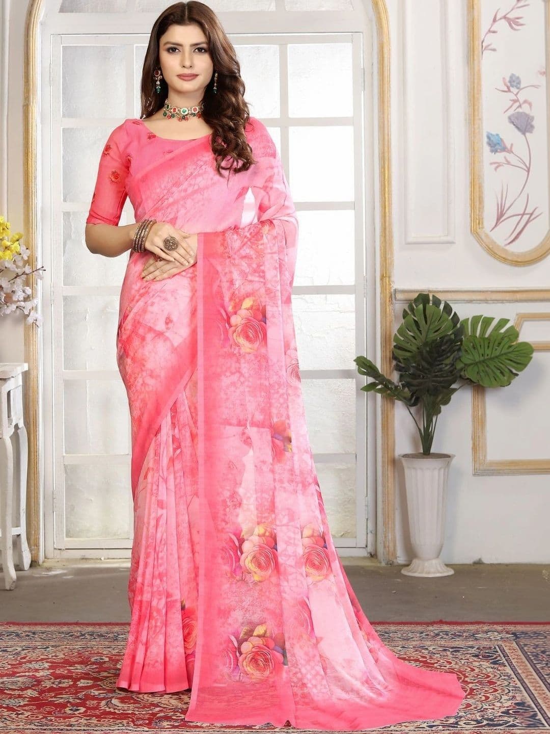 Mitera Floral Pure Georgette Designer Saree - view 1