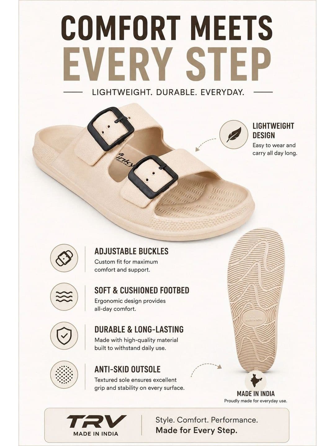 TRV Men Buckle Detailed Slip On Flip Flops thumbnail 4