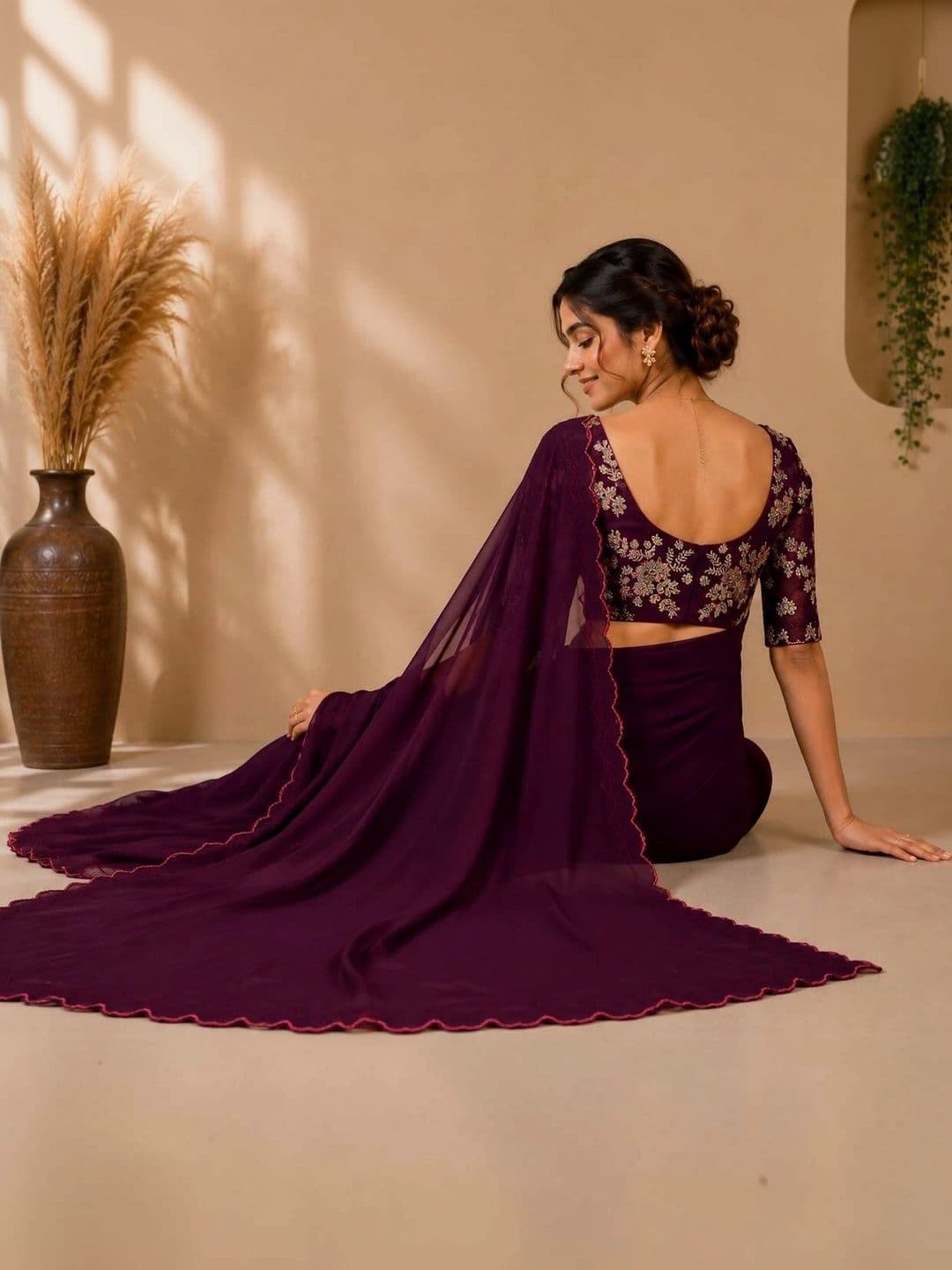 LabelVASTRA Floral Aari Work Poly Georgette Saree thumbnail 4