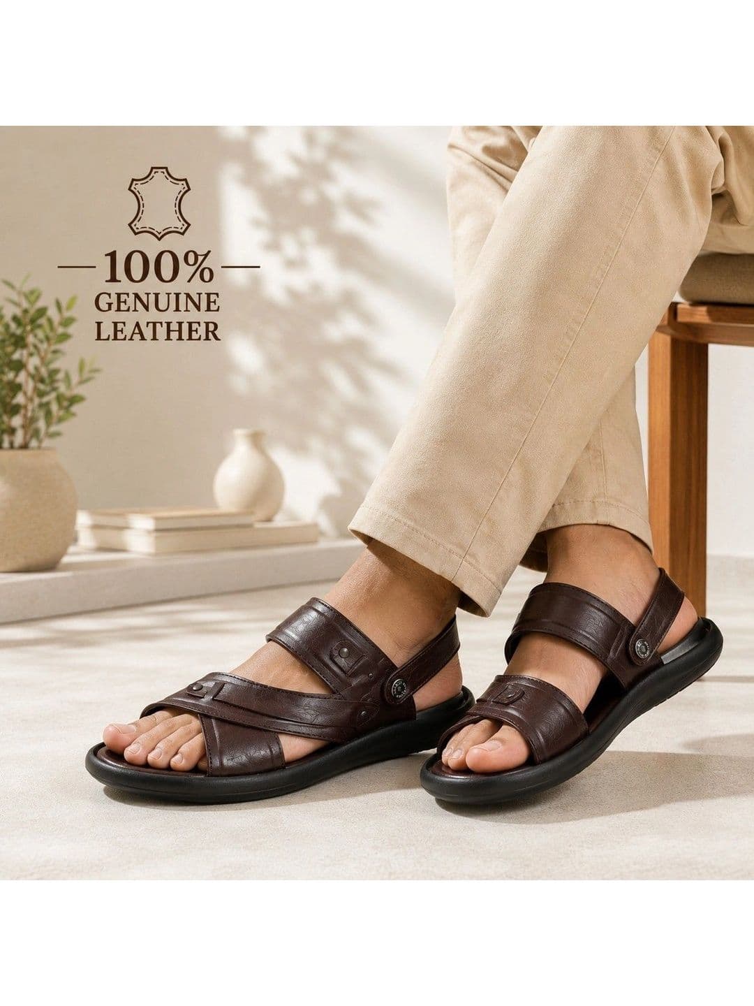 REAL BLISS Men Comfort Cross Strap Pure Leather Flip Flops thumbnail 5