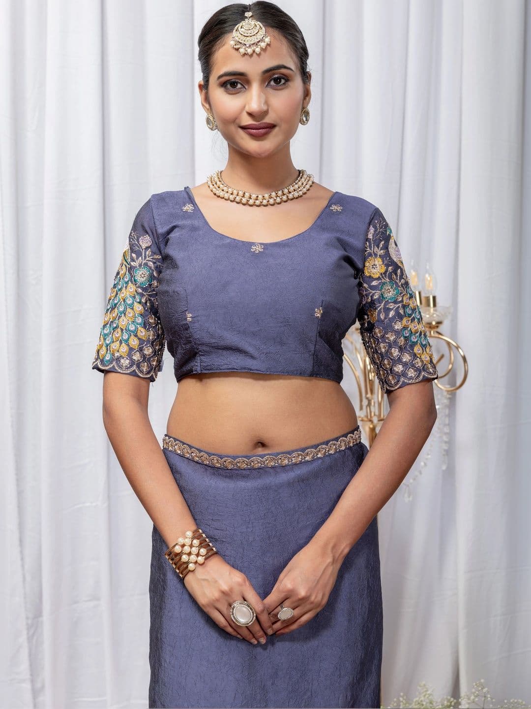 Saanvi Embellished Embroidered Poly Georgette Saree thumbnail 5