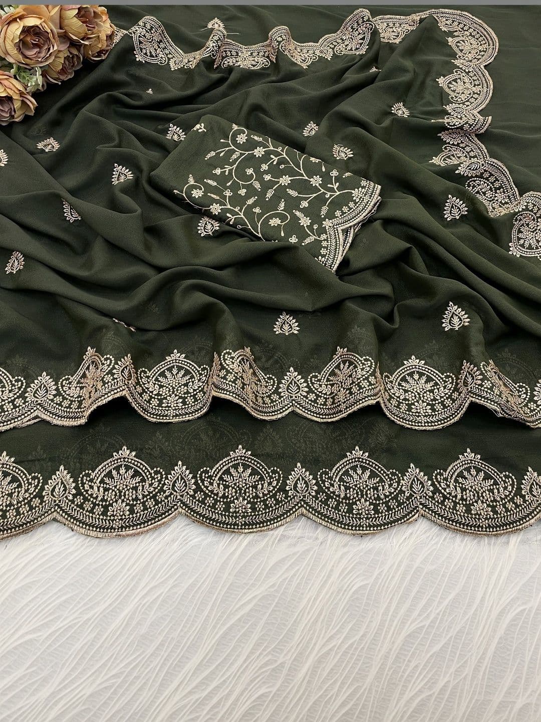 Vastra Drape Embellished Embroidered Poly Georgette Saree thumbnail 4