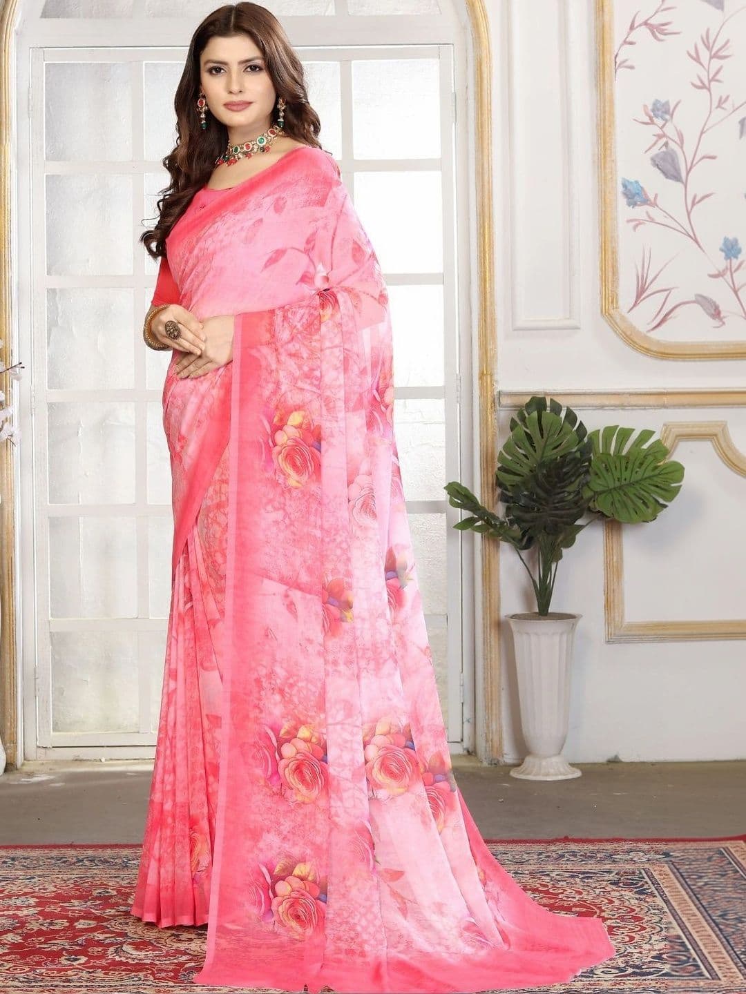 Mitera Floral Pure Georgette Designer Saree thumbnail 3