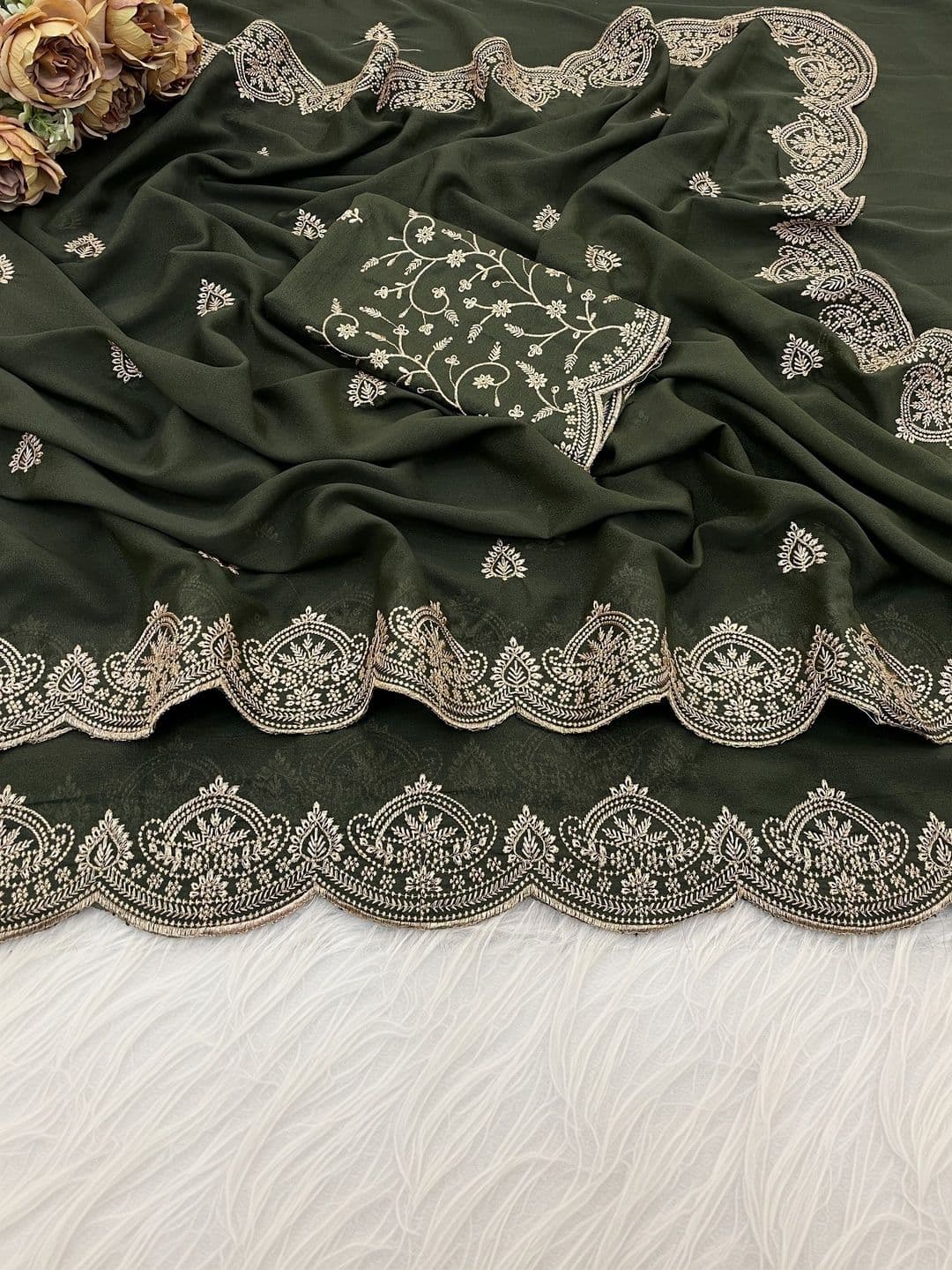 LabelVASTRA Embellished Embroidered Poly Georgette Saree thumbnail 3