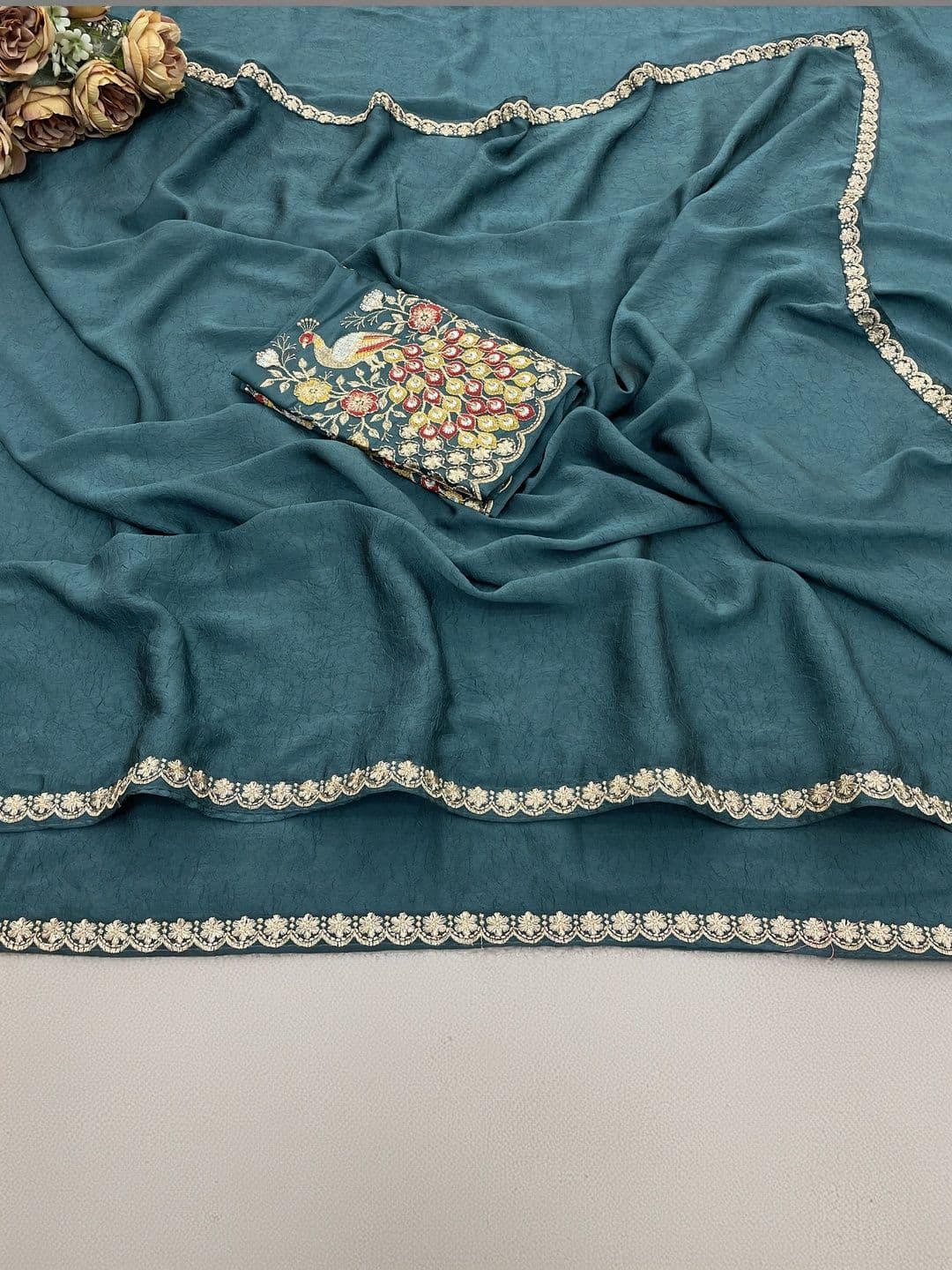 Vastra Drape Embellished Embroidered Poly Georgette Saree thumbnail 4