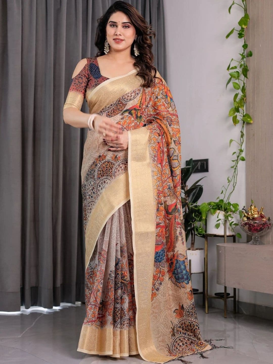 Mitera Kalamkari Silk Blend Designer Saree thumbnail 3