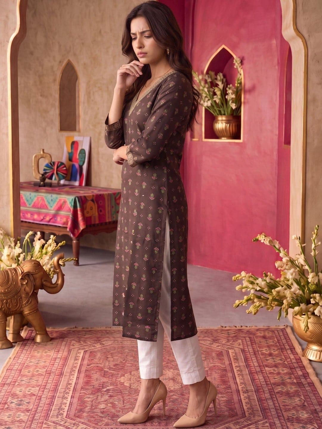 Rangita Women Ethnic Motifs Printed Gotta Patti Kurta thumbnail 3