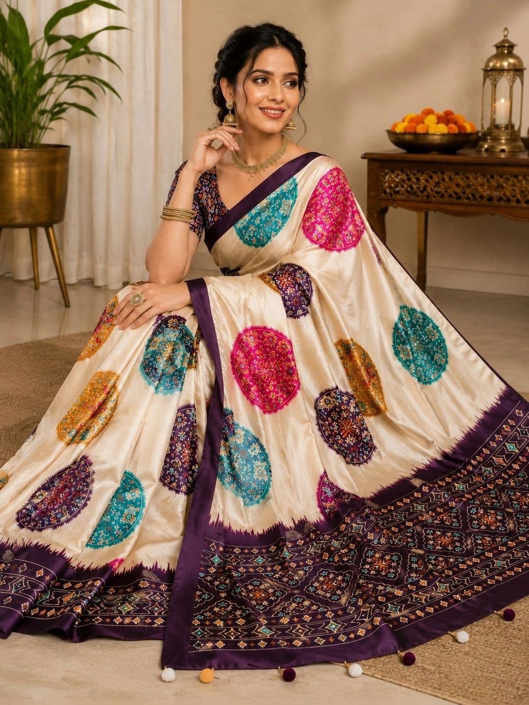 DHANLAXMI SAREES Ethnic Motifs Satin Patola Saree thumbnail 6