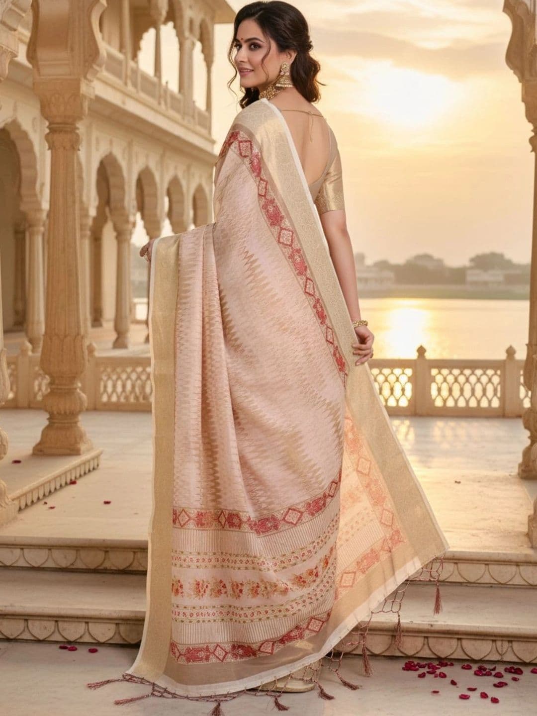 Mitera Striped Zari Silk Blend Designer Saree thumbnail 2