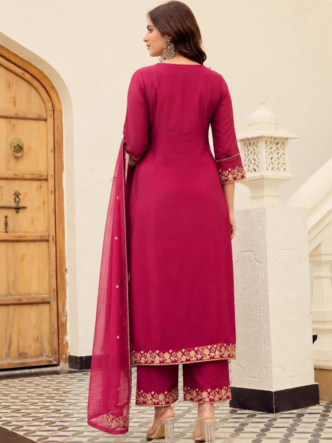 KALINI Women Ethnic Motifs Embroidered Regular Thread Work Kurta with Trousers & Dupatta thumbnail 6