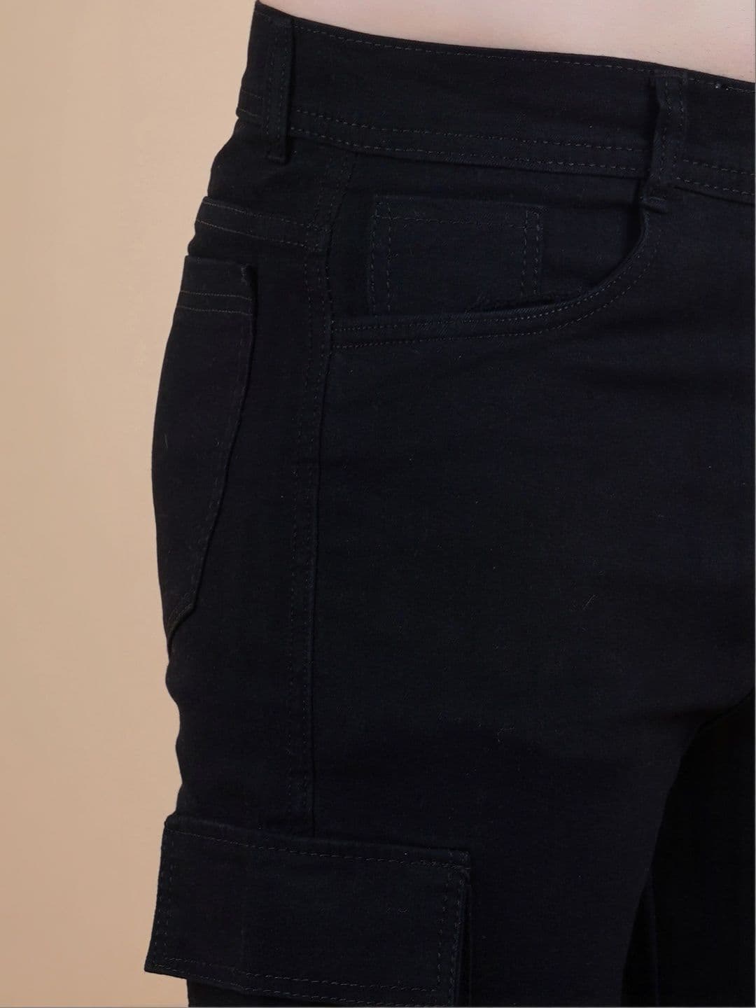 HERE&NOW Men's Jet Black Mid-Rise Cargo Style Straight Leg Jeans thumbnail 2