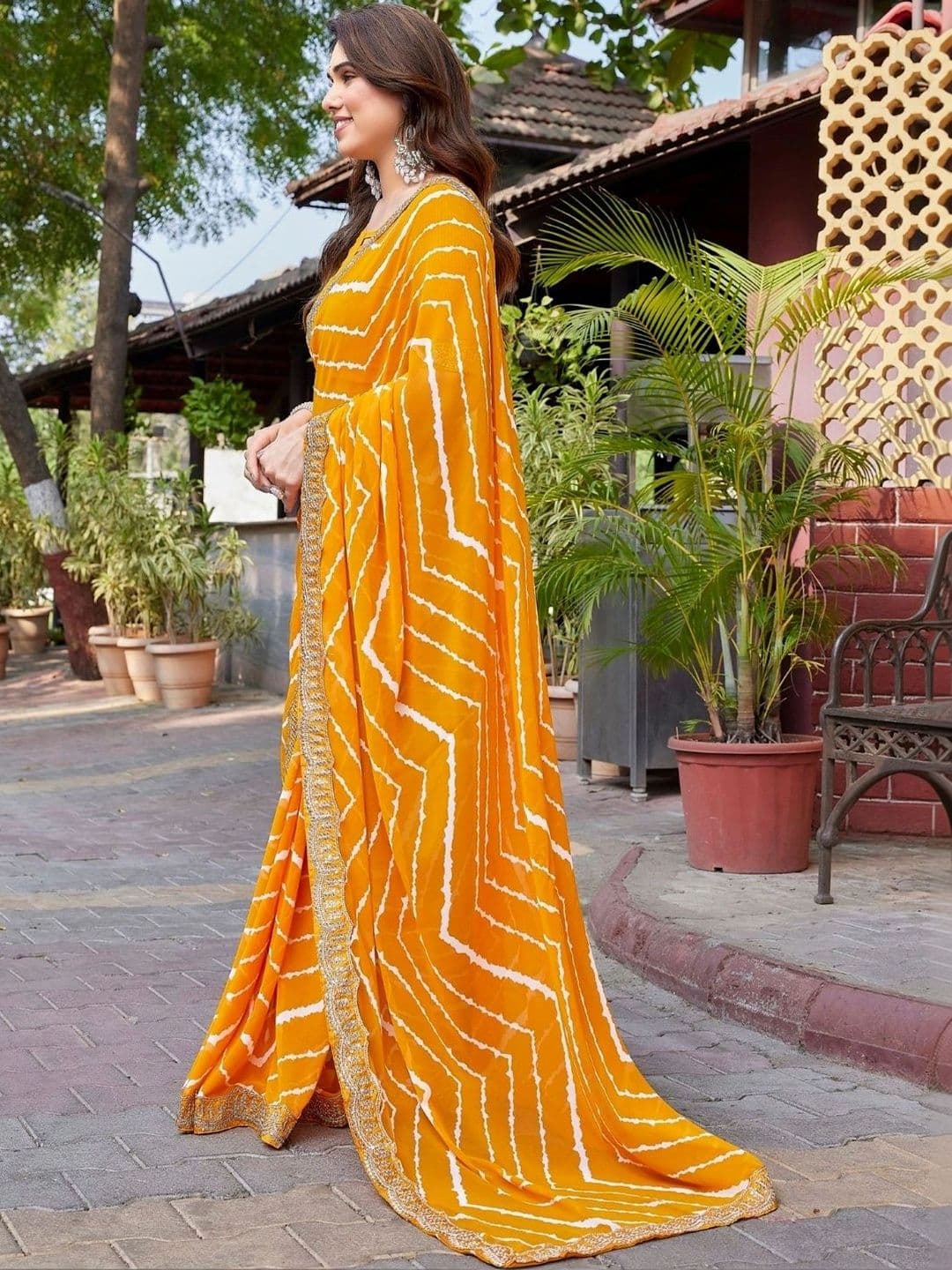 Mitera Leheriya Embroidered Pure Georgette Designer Saree thumbnail 5