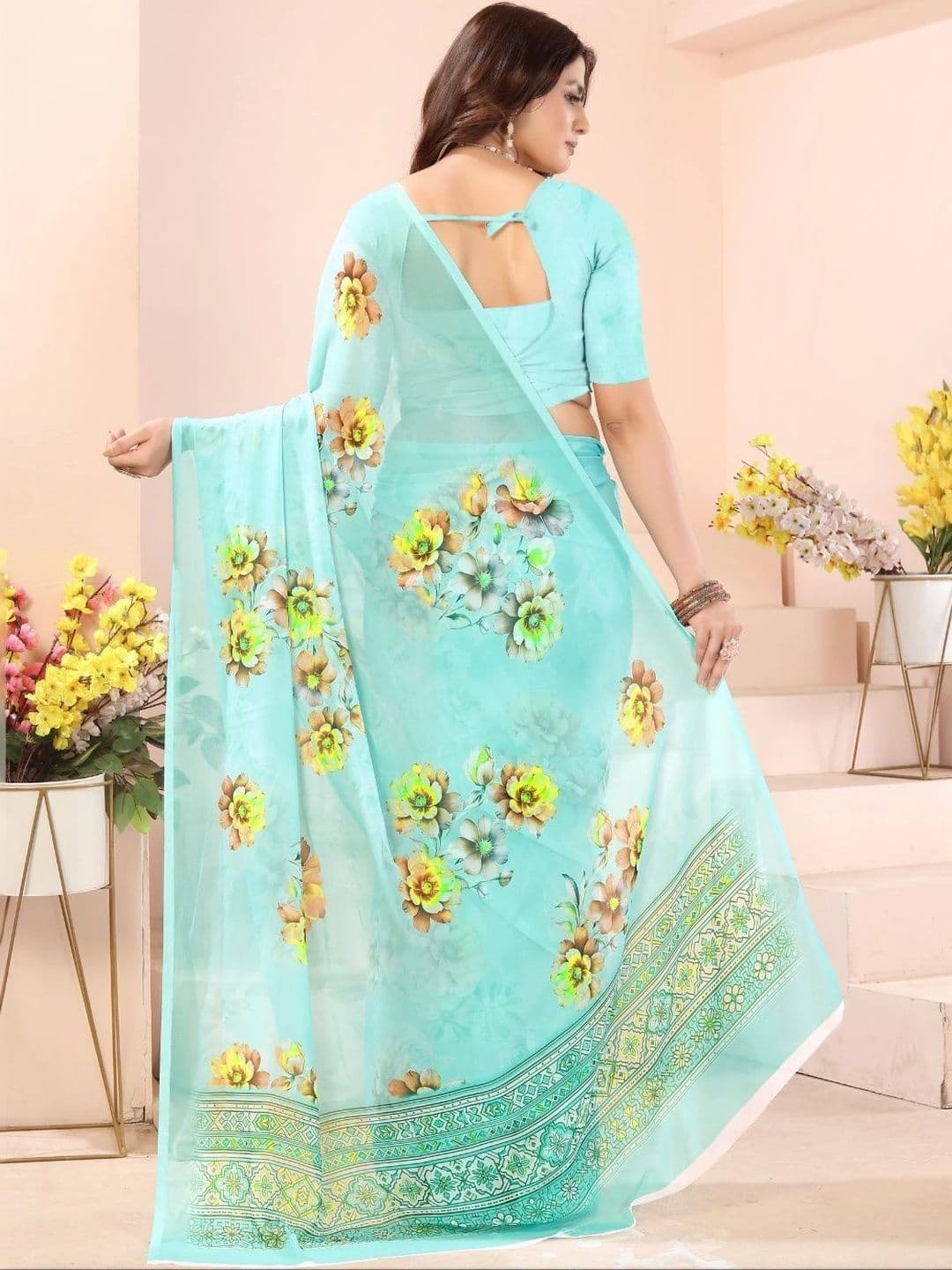 Mitera Floral Pure Georgette Designer Saree thumbnail 6