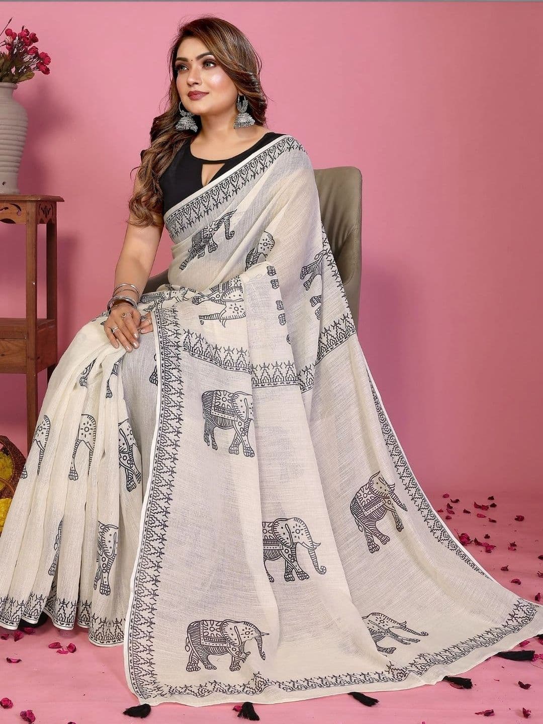 Mitera Warli Linen Blend Designer Saree thumbnail 3
