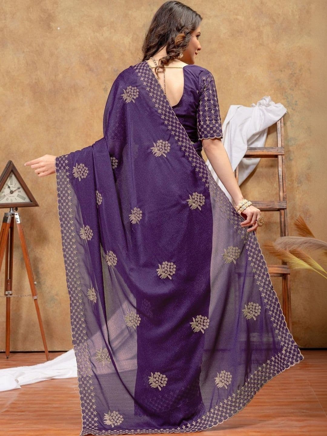 Vastra Drape Embellished Embroidered Poly Georgette Saree thumbnail 5