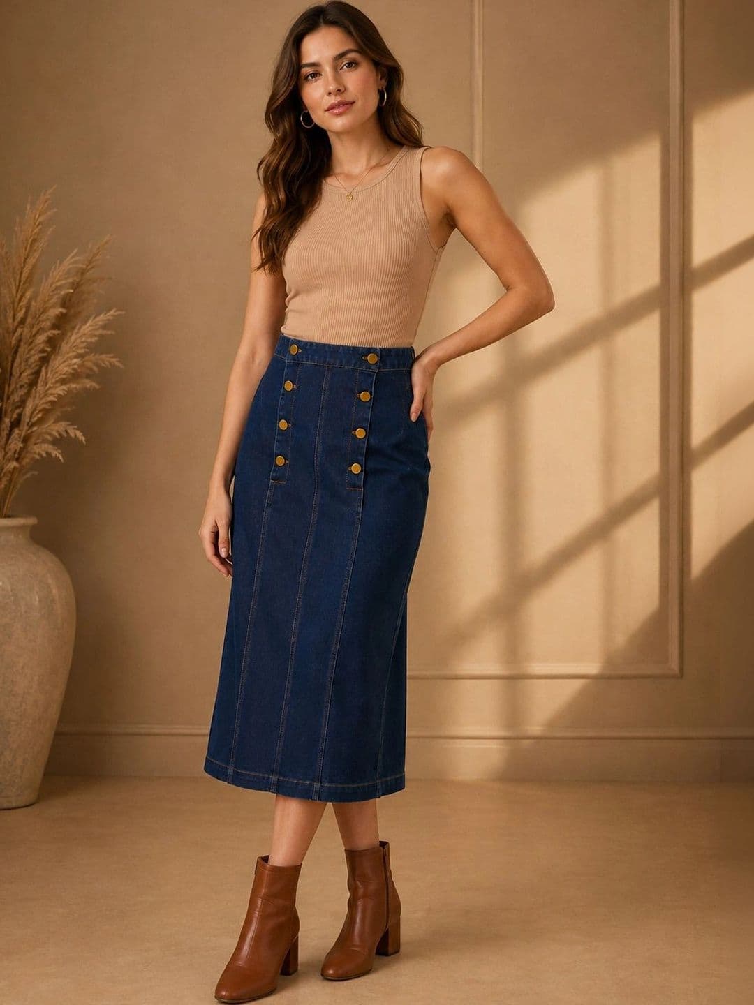 Chemistry Women Denim Sleek Utility Midi A-Line Skirt thumbnail 4