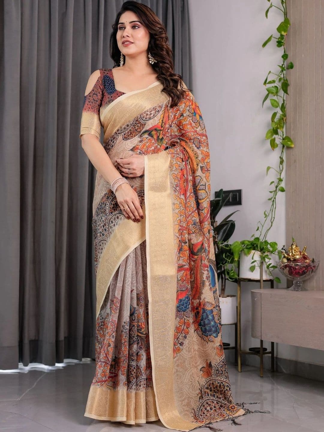 Mitera Kalamkari Silk Blend Designer Saree thumbnail 4