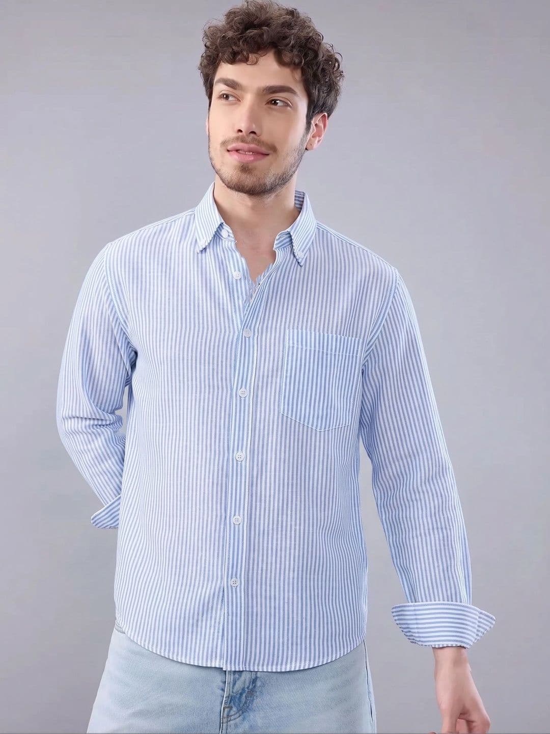 R.Code by The Roadster Life Co. Men Standard Striped Casual Shirt thumbnail 4