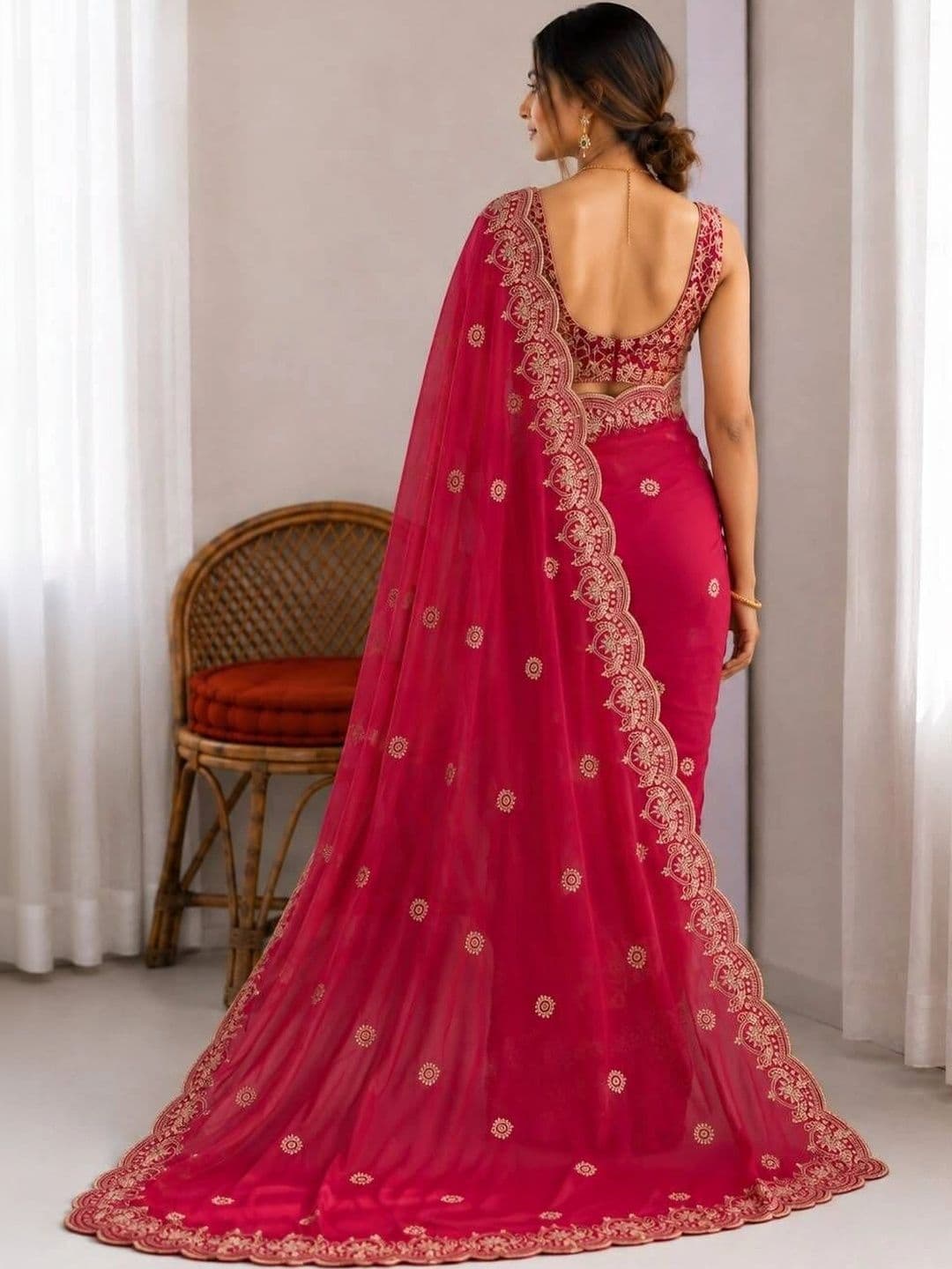 Vastra Drape Embellished Zari Poly Georgette Saree thumbnail 2