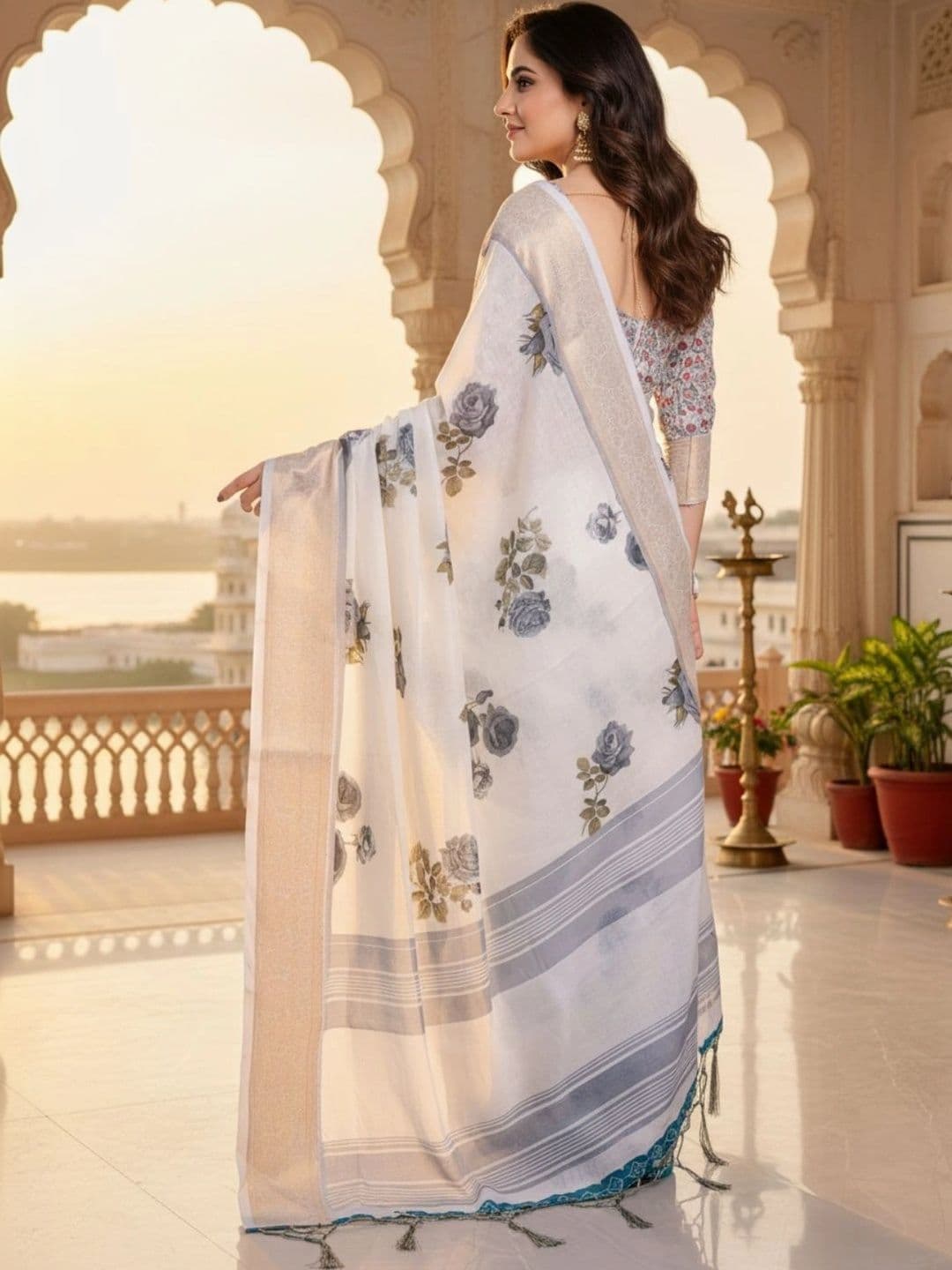 Mitera Floral Silk Blend Designer Saree thumbnail 3