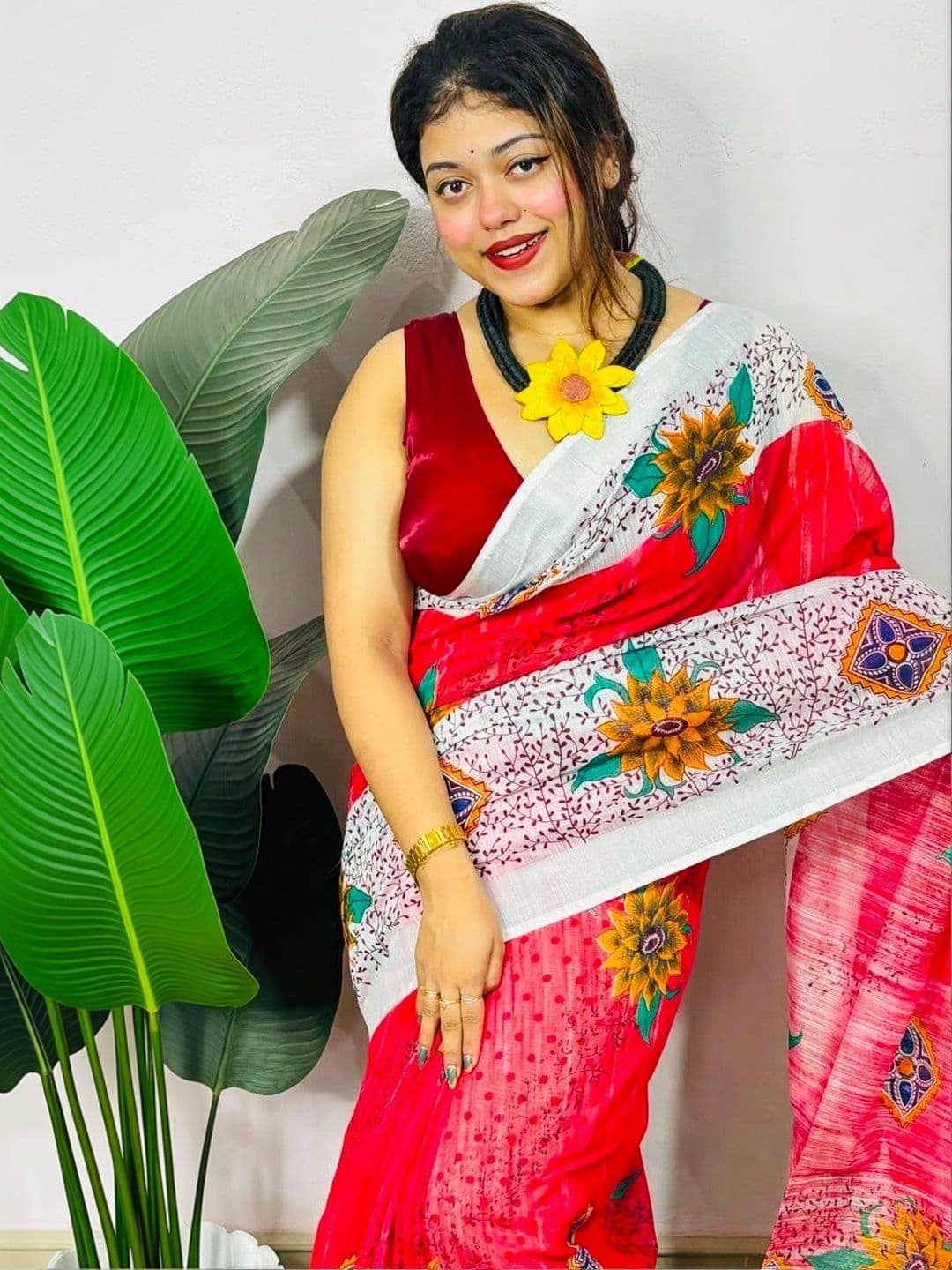 KALINI Floral Pure Cotton Khadi Saree thumbnail 3