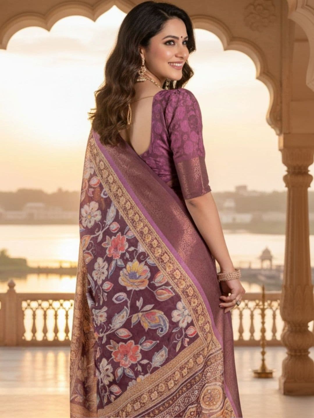 Mitera Floral Silk Blend Designer Saree thumbnail 3