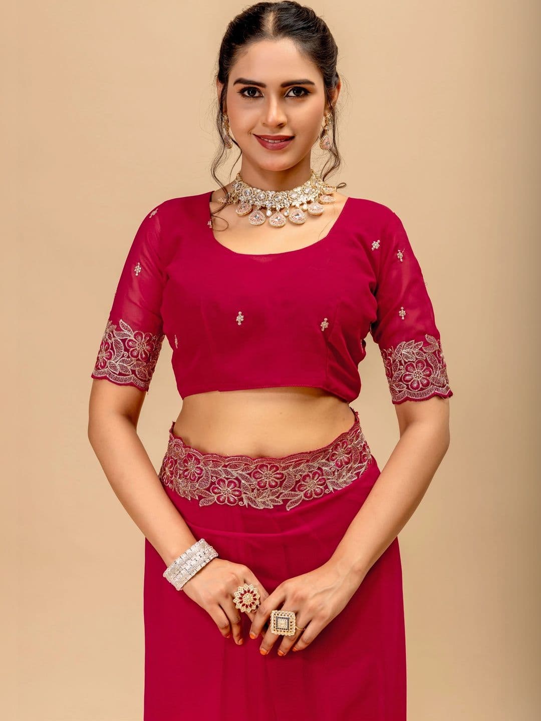 LabelVASTRA Embellished Embroidered Poly Georgette Saree thumbnail 3