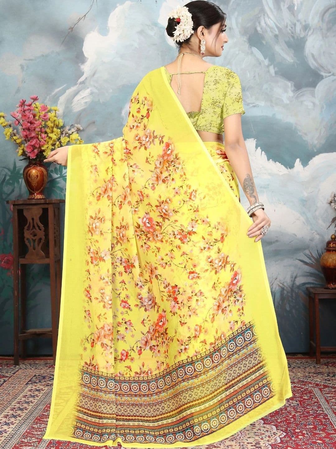 Mitera Floral Pure Georgette Designer Saree thumbnail 4