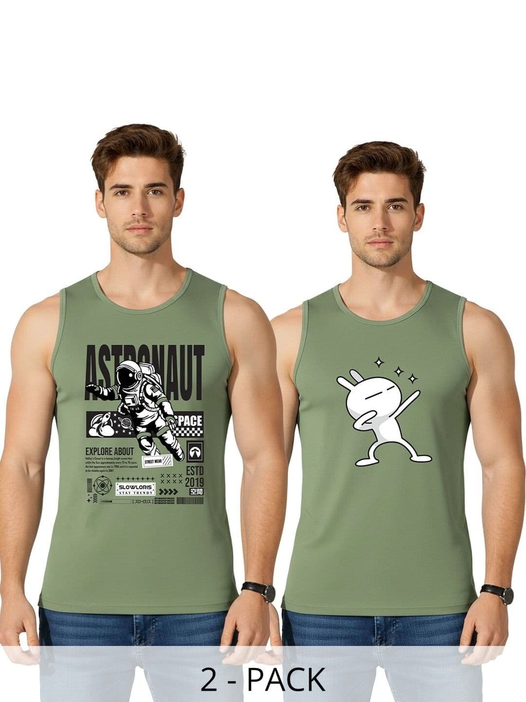 SLOWLORIS Men Regular Pack of 2 Printed T-shirt - view 1