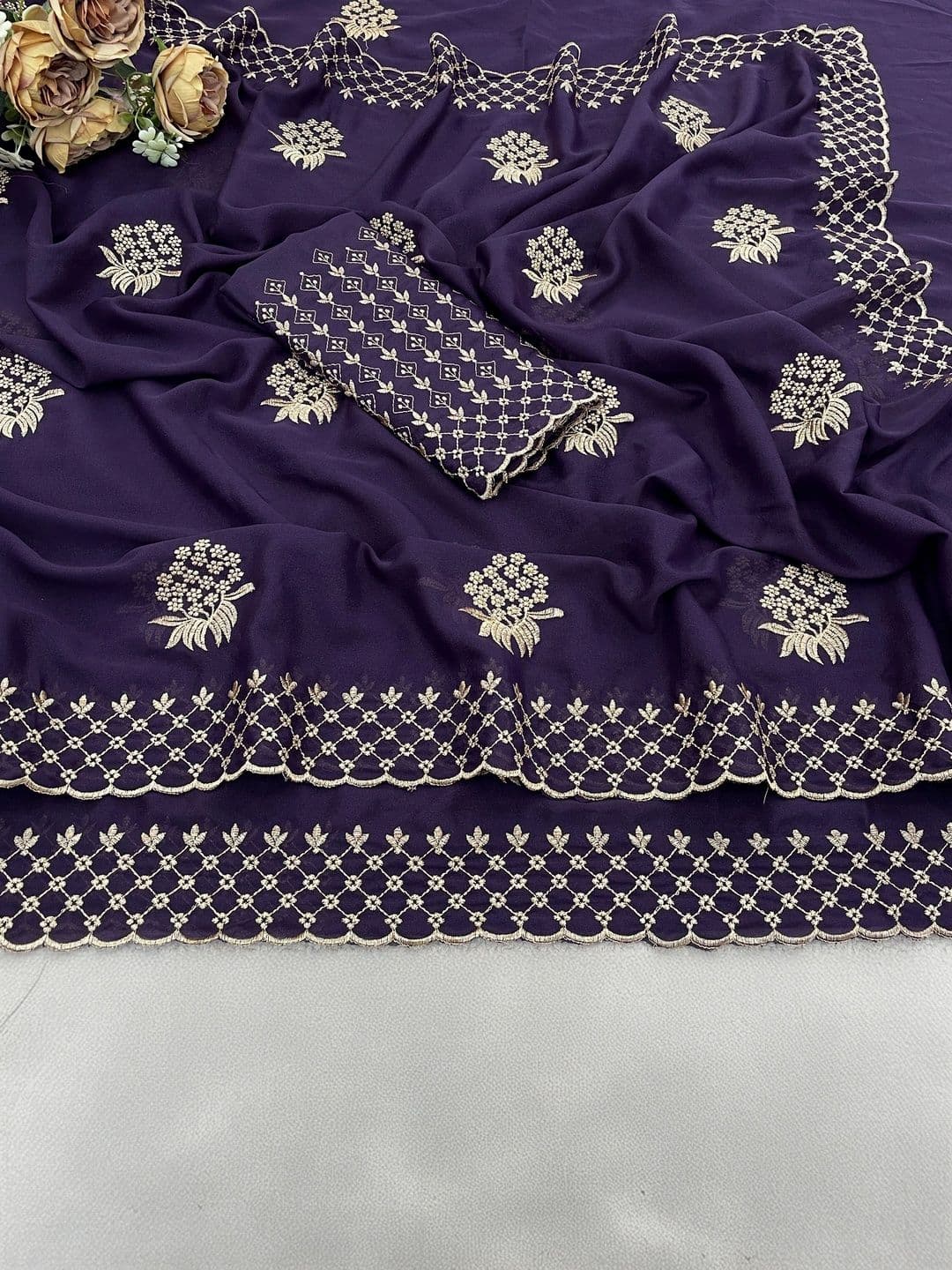 Vastra Drape Embellished Embroidered Poly Georgette Saree thumbnail 4