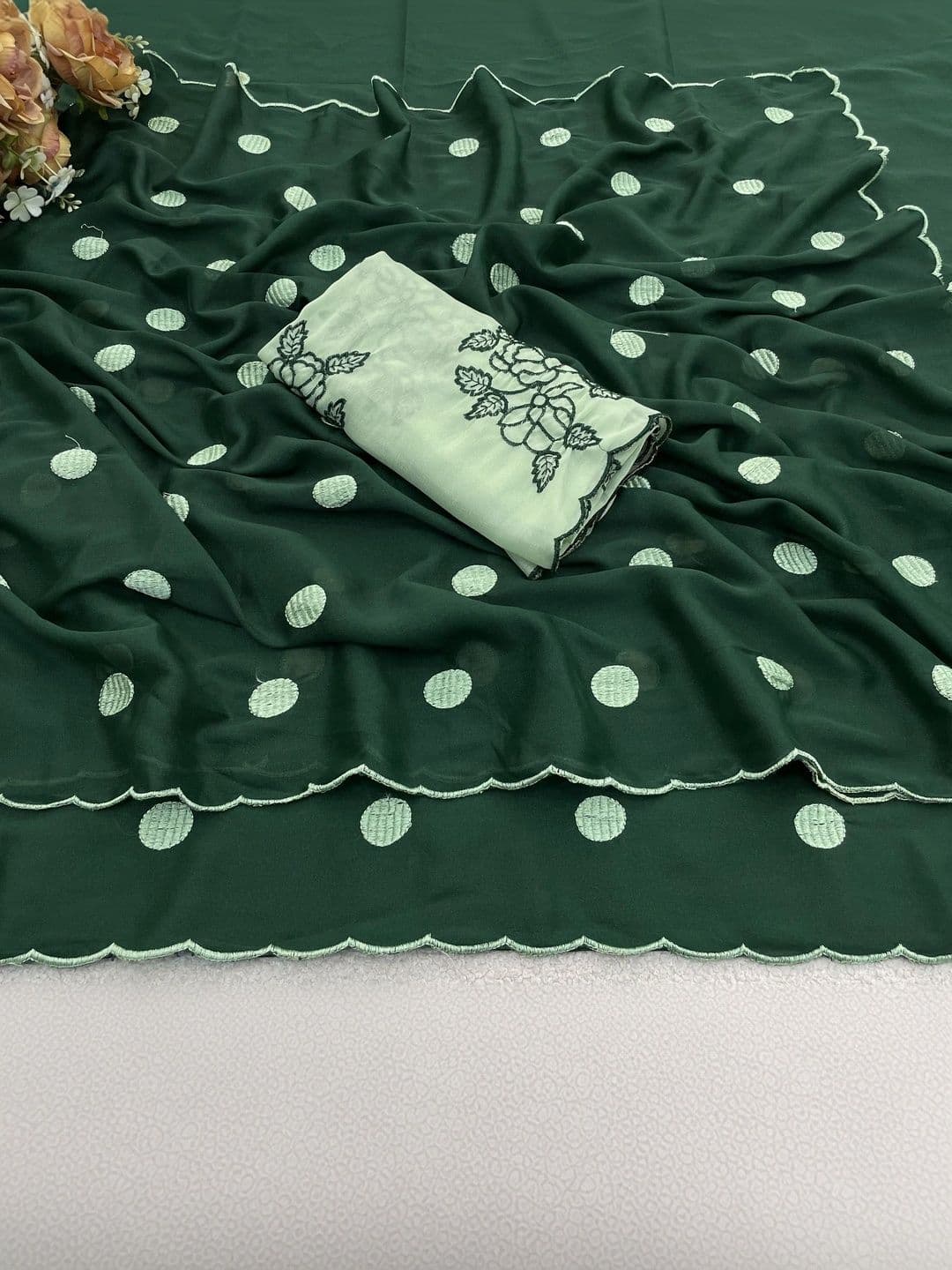 Saanvi Polka Dot Embroidered Poly Georgette Saree thumbnail 2
