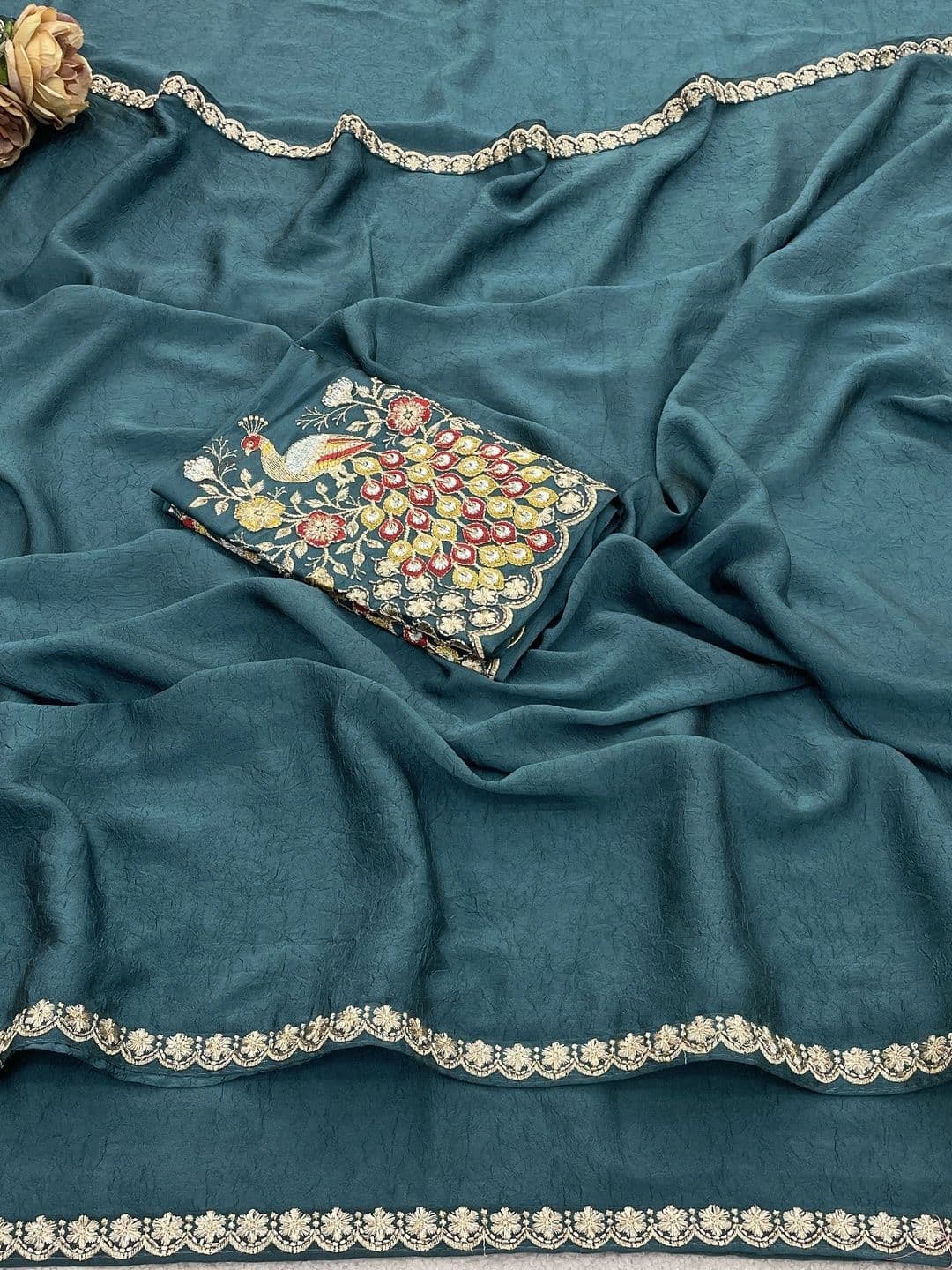 LabelVASTRA Embellished Embroidered Poly Georgette Saree thumbnail 2