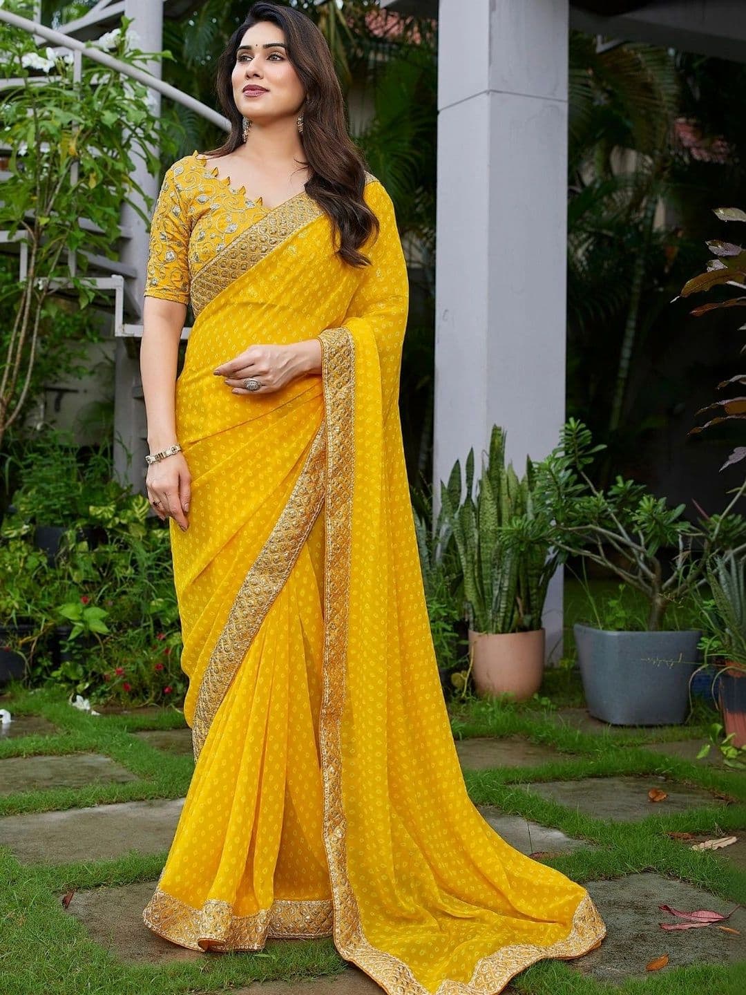 Mitera Bandhani Embroidered Pure Georgette Designer Saree - view 1