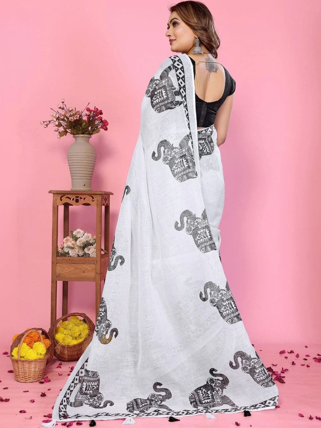Mitera Warli Linen Blend Designer Saree thumbnail 7