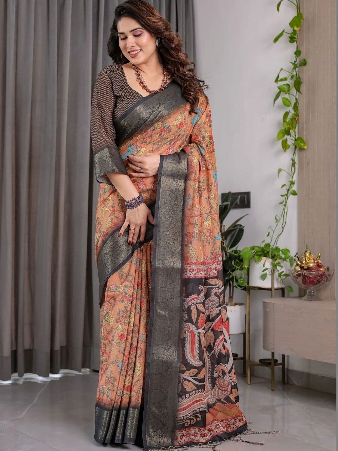 Mitera Kalamkari Zari Silk Blend Designer Saree thumbnail 5